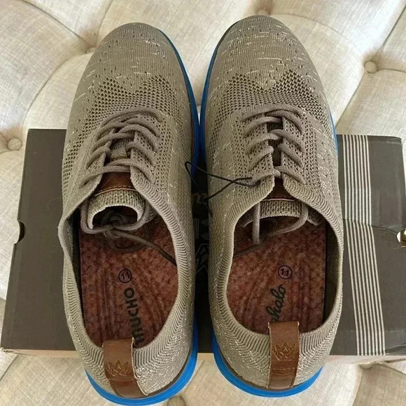 Bergamo Tech Knit Oxford Breathable Dress Shoes Khaki-Electric Blue - Picture 6 of 7